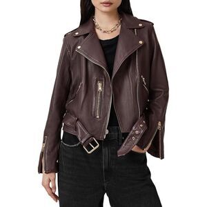 Allsaints Balfern Oxblood Red Balfern Leather Biker Jacket Women's Size 6 US